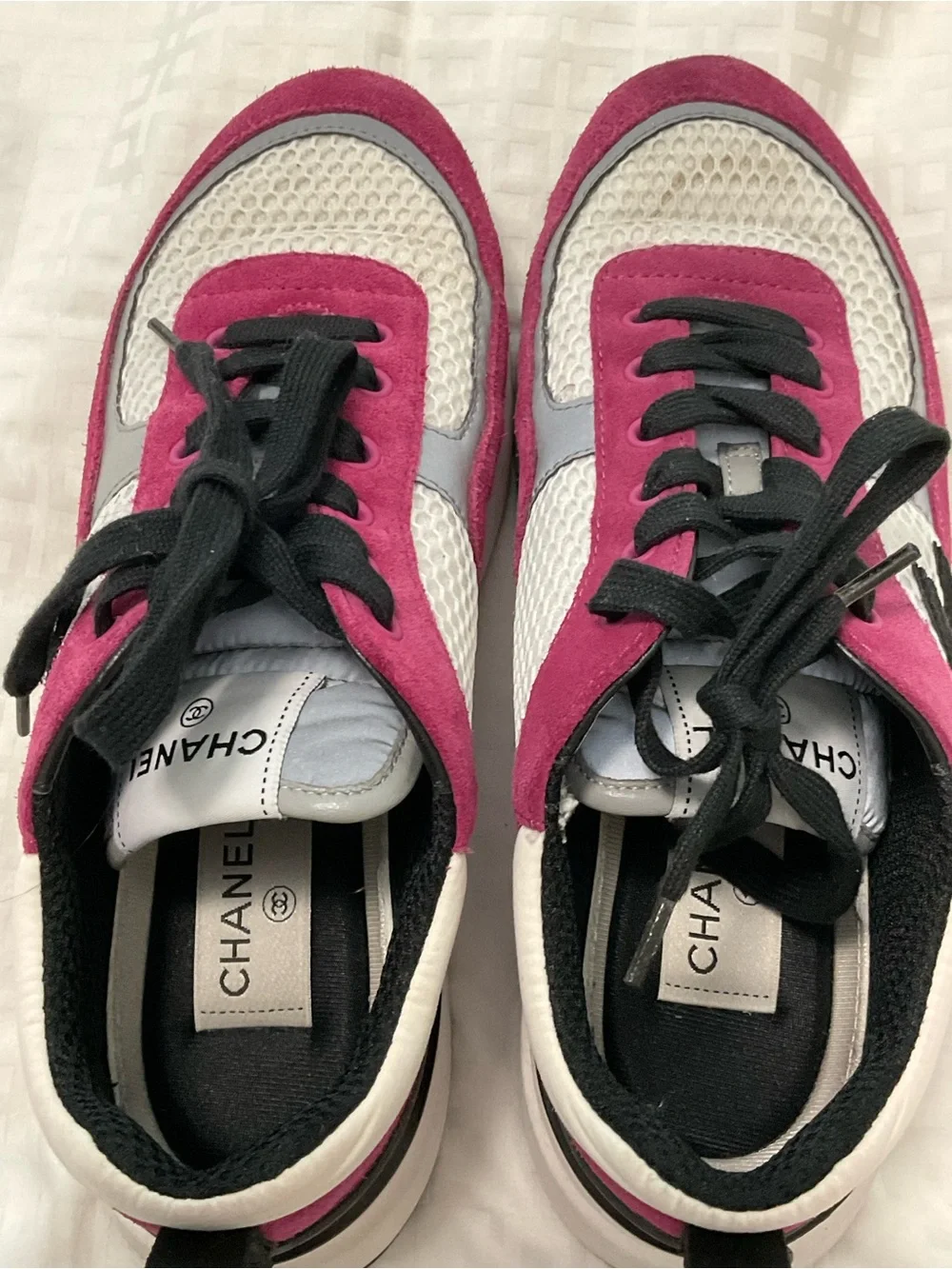 CHANEL Women's fuchsia and White Mesh Runner Sneakers 38